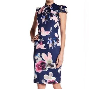Betsey Johnson Tie Neck Floral Midi Dress Size 6